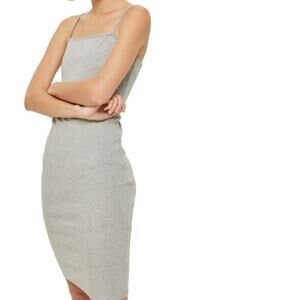Topshop Square Neck Grey Bodycon Midi Dress Size 8